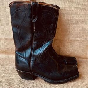 Vintage Acme Black Cowboy Western Tooled Leather Boots Men’s Size 8 Made in USA
